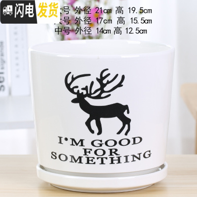 三维工匠北欧陶瓷大号花盆高款家用绿萝欧式简约室内客厅带托盘小花盆 71186 特大花盆容器