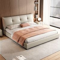 意式纳帕真皮床轻奢现代简约双人床主卧室实木储物床家用软包婚床