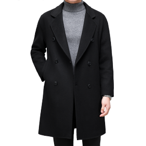 中长款双面羊毛大衣男冬季新品加厚保暖青年男士羊绒呢子外套男双排扣春秋新款西装领双面呢羊绒大衣男士中长款休闲纯羊毛