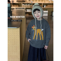 童酷男童冬季新款卡通小猫提花宝宝针织衫宽松加厚儿童毛衣潮