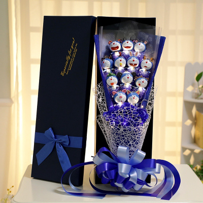 2020热卖蓝胖子机器猫公仔送女朋友闺蜜生日六一6儿童节加灯蓝色花束高约55CM