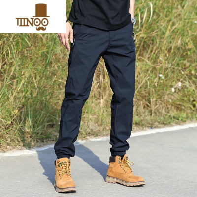 YANXU藏蓝色速干休闲卫裤男 秋季户外透气运动裤 修身薄款束脚长裤