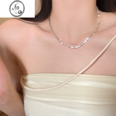 JiMi碎银子项链女款轻奢小众双层锁骨链2023新款高级感颈链叠戴