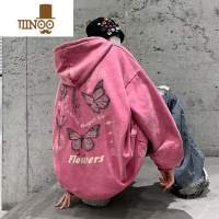 YANXU玫红色500g高克重卫衣男硬挺加绒加厚美式高街hiphop外套