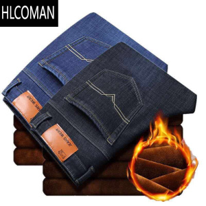 HLCOMAN款加绒加厚男士牛仔裤高腰宽松弹力休闲厚款p暖深档寒男裤