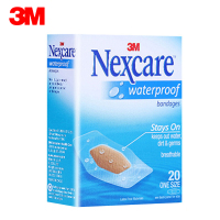 3M耐适康防水透气创口贴创可贴止血贴 游泳洗澡日用便携 (20片/盒)26*57mm