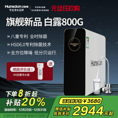 汉斯顿/Hunsdon净水器家用直饮自来水过滤厨房净化反渗透ro净水机800G大通量白露2L/min直饮出水