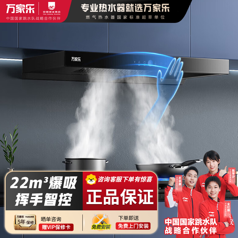 万家乐(Macro)欧式顶吸抽油烟机 22立方大吸力双塔拢烟双进风系统直吸瞬净不跑烟 挥手感应智旋爆风洗 T4R1