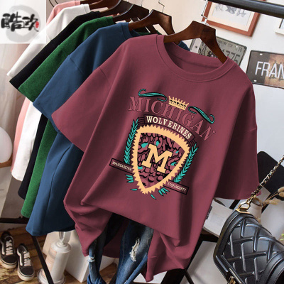 专注品质-韩版大码T恤女宽松圆领百搭半袖ins上衣bf风短袖显瘦200斤夏运动T恤娇卡朵