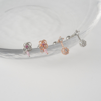 韩国进口耳环精致花朵镶钻球小耳骨钉粗针旋转圆球堵拧送女朋友老婆情人节七夕生日礼物