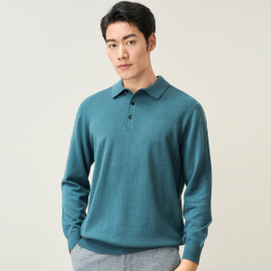 恒源祥羊毛衫男2024秋季新款纯羊毛针织衫时尚翻领男士纯色毛衣