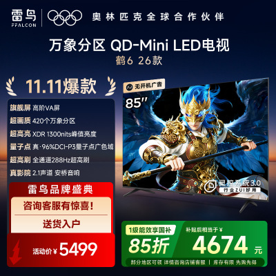 雷鸟电视鹤6 26款 85英寸 万象分区QD-MiniLED1300nits 高阶VA安桥音响288Hz 85R69A