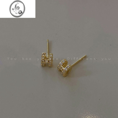 JiMiS925银银针H字母耳钉女精致小巧简约耳环睡觉不用摘养耳洞耳饰潮