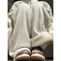 美式运动裤女新款秋冬加绒加厚卫裤宽松慵懒休闲小个子阔腿裤_759