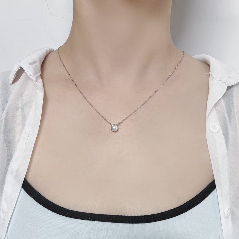 北京黄金 925 银天然珍珠单珠项链简约百搭银饰项链套链生日送礼礼物