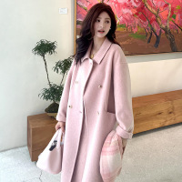 伊迪卡双面羊毛大衣长款娃娃领时尚气质百搭高贵韩系慵懒秋冬新款