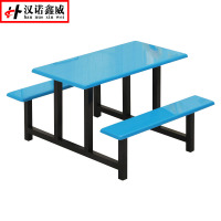 汉诺鑫威不锈钢餐桌连体餐桌椅组合学校食堂员工小吃店快餐桌椅4人6人8人4人位铁架玻璃钢