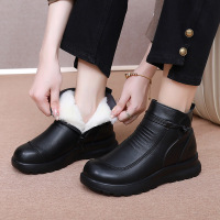 秋冬季新款女鞋真皮羊毛女棉鞋加厚保暖中老年妈妈鞋软底软面棉靴