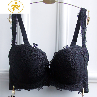 Ideamini性感蕾丝深V薄款大码黑色聚拢调整文胸白色小胸聚拢内衣胸罩女士