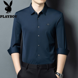 花花公子品质秋冬新款男装无痕免烫长袖男士衬衫商务休闲中老年大码衬衣服