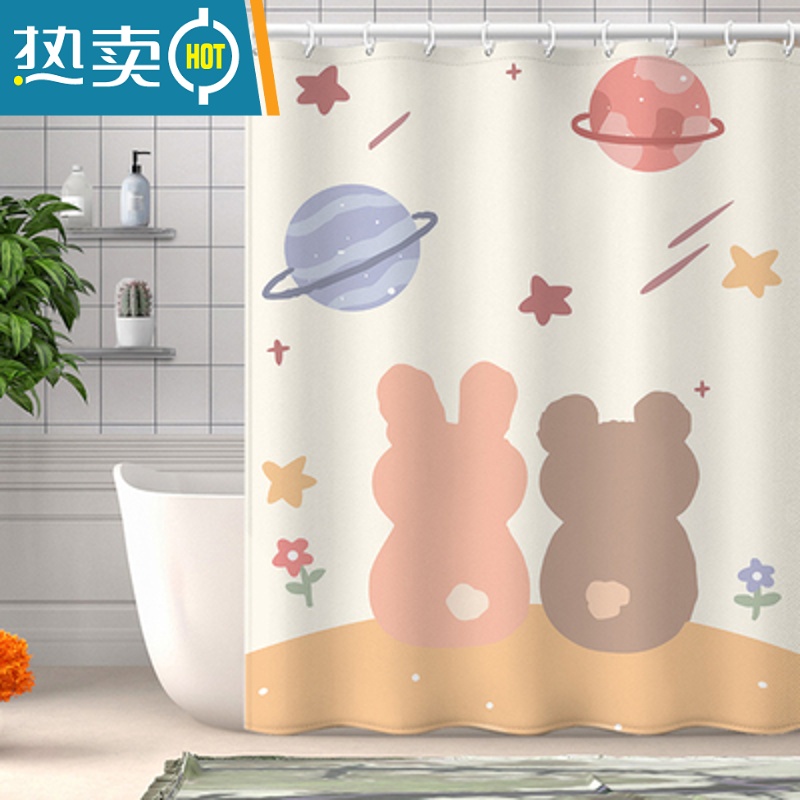 敬平卡通可洛比熊浴帘加厚卫生间厕所隔断窗帘防水帘免打孔试衣间遮挡