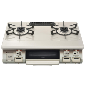 日本进口林内液化气灶基础版台式两眼头日系煤气炉烤箱单面烤高配RT64MH7R2-CR LP水晶涂层面板白色右大火