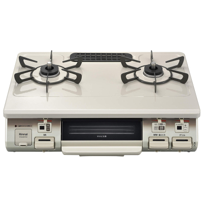 日本进口林内液化气灶基础版台式两眼头日系煤气炉烤箱单面烤高配RT64MH7R2-CR LP水晶涂层面板白色右大火