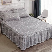 美帮汇全棉床罩床套防滑床裙式单件全棉保护防尘罩1.5米1.8m床单1三件套 花香情丝 150x200[床裙+2个枕套]