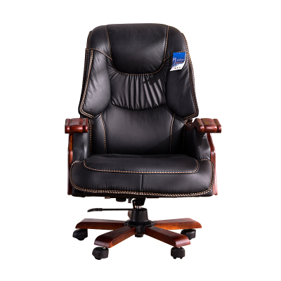 绵冠MIANGUAN牛皮电脑椅老板椅书房椅人体工学椅转椅办公椅-黑色