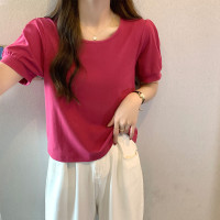 [1.5折价29元]唐狮短袖T恤女夏季气质淑女风简约圆领泡泡袖小衫ins