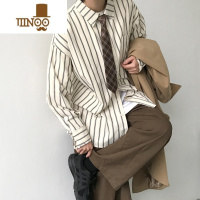 YANXU几物jiwuu日系复古长袖条纹衬衫男女情侣休闲宽松衬衣外套