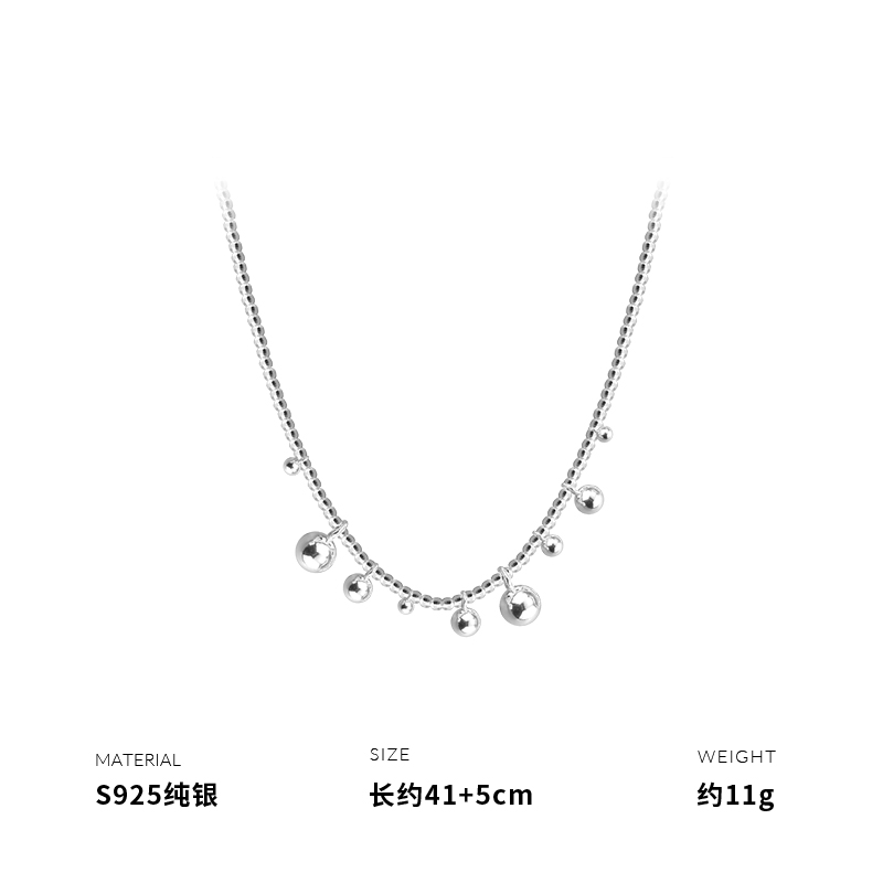 925纯银项链女锁骨链镭射银球气泡水滴时尚颈饰高级感轻奢送女朋友老婆情人节七夕生日礼物