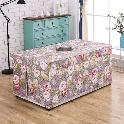 电暖桌罩取暖桌罩电炉罩138*75*60CM长方形[圆孔]烤火罩电暖炉套保暖罩烤火被保暖套电暖桌套(花色随机)