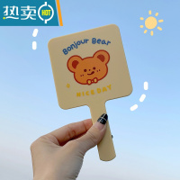 敬平可爱卡通手持化妆镜学生女便携小巧随身手柄梳妆镜美妆镜美容镜子便携式用镜 英文茶茶熊