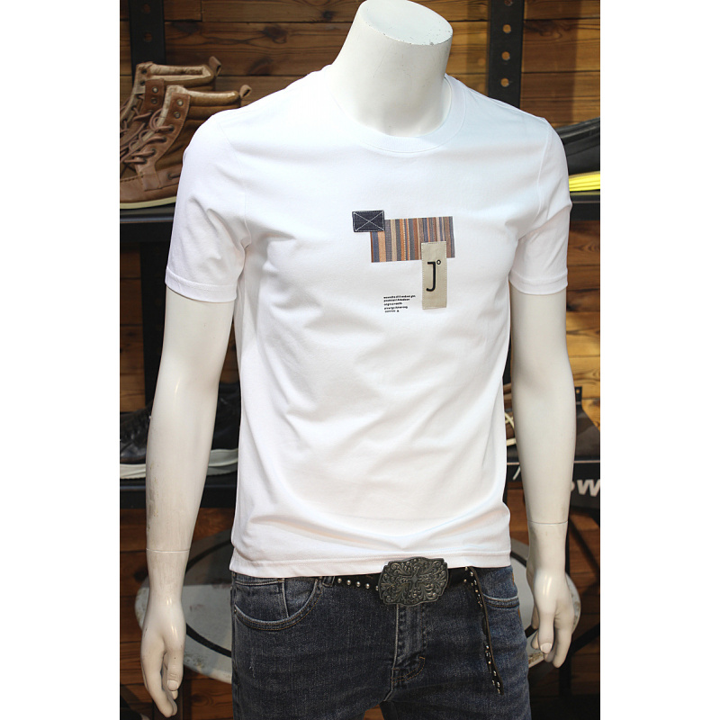 简单贴布刺绣男T恤新款夏季修身圆领舒适短袖夏装半袖上衣潮