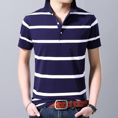 梵克公牛polo衫男短袖2021热卖夏季新款简约帅气男士T恤青年时尚休闲条纹男半袖翻领衫休闲汗衫上青M
