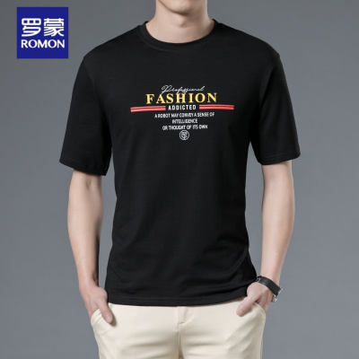 罗蒙（ROMON）短袖t恤男2021年夏季新款半袖衣服男商务休闲棉打底衫夏天男装翻领