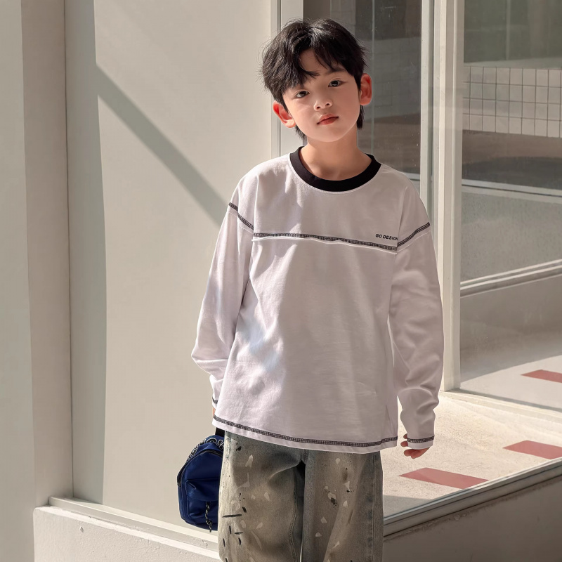 男童春装白色长袖T恤2026新款大童春秋款上衣洋气儿童春季打底衫
