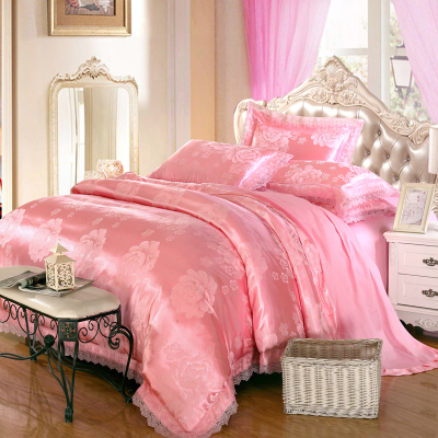 欧美风欧式贡缎四件套纯棉公主1.8/2.0m双人床单婚庆天丝床上用品