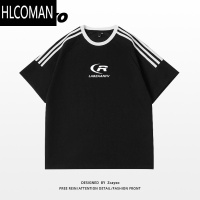 HLCOMANins潮牌字母三条杠短袖t恤男夏季新款百搭宽松情侣半袖打底衫