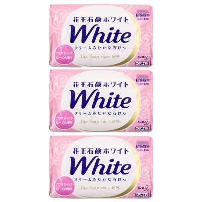 KAO花王香皂天然植物肥皂男女香皂 [玫瑰3块] 温和不刺激清爽去油去异味清洁保湿泡沫绵密易清洗天然花香
