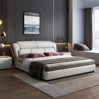 意式真皮床现代简约轻奢双人床主卧1.5米8储物床软包家用实木大婚床
