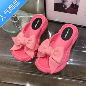 SUNTEK大蝴蝶结拖鞋外穿2023新款松糕厚底防滑高级感一字拖家居凉拖