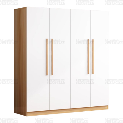 洛泰远 LTY4022329 简约木质衣柜四门衣柜衣服收纳柜 浅胡桃白门1400*500*1800mm
