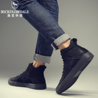 洛克华菲 2024冬季新款马丁靴男 真皮百搭休闲高帮鞋子英伦风男士短靴潮流男靴子新品加绒保暖中帮男鞋