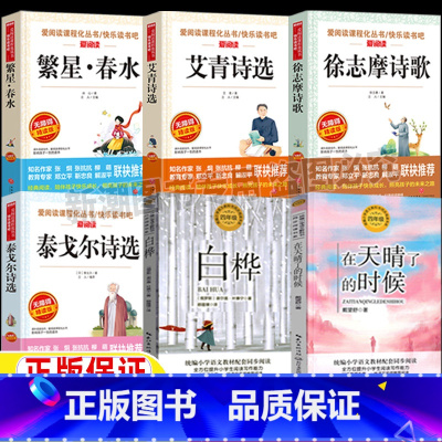 [六册]繁星+艾青+徐志摩+泰戈尔+白桦+天睛了的时候 [正版]四年级下册现代诗歌冰心繁星春水艾青泰戈尔诗选徐志摩诗歌4