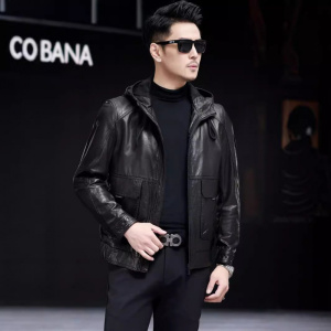 举翼王子2024新款休闲连帽海宁真皮皮衣男短款皮夹克头层牛皮外套春秋薄款