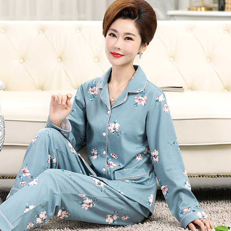 中老年睡衣女秋冬款棉质大码长袖可外穿秋冬季中年妈妈家居服套装