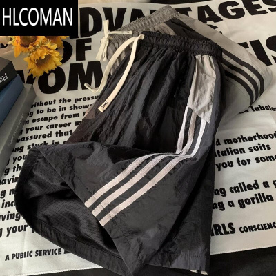 HLCOMAN速干短裤男士夏季薄款美式复古裤子高街潮牌休闲运动条纹五分中裤