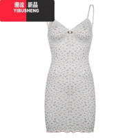YIBUSHENGAOMR 法式碎花蕾丝拼接针织吊带裙少女V领修身显瘦打底包臀连衣裙
